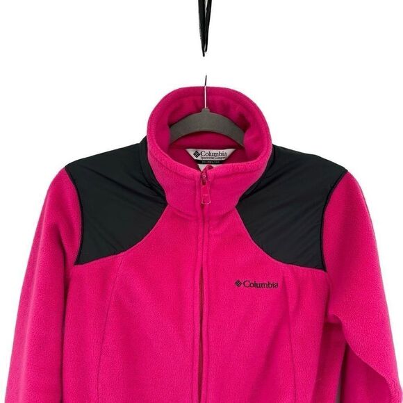 Columbia Fleece Full Zip Jacket Stand Up Collar Pink Women's Large - Picture 5 of 10